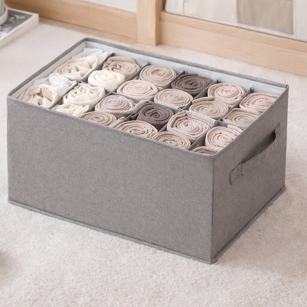 Partitioned clothing storage box